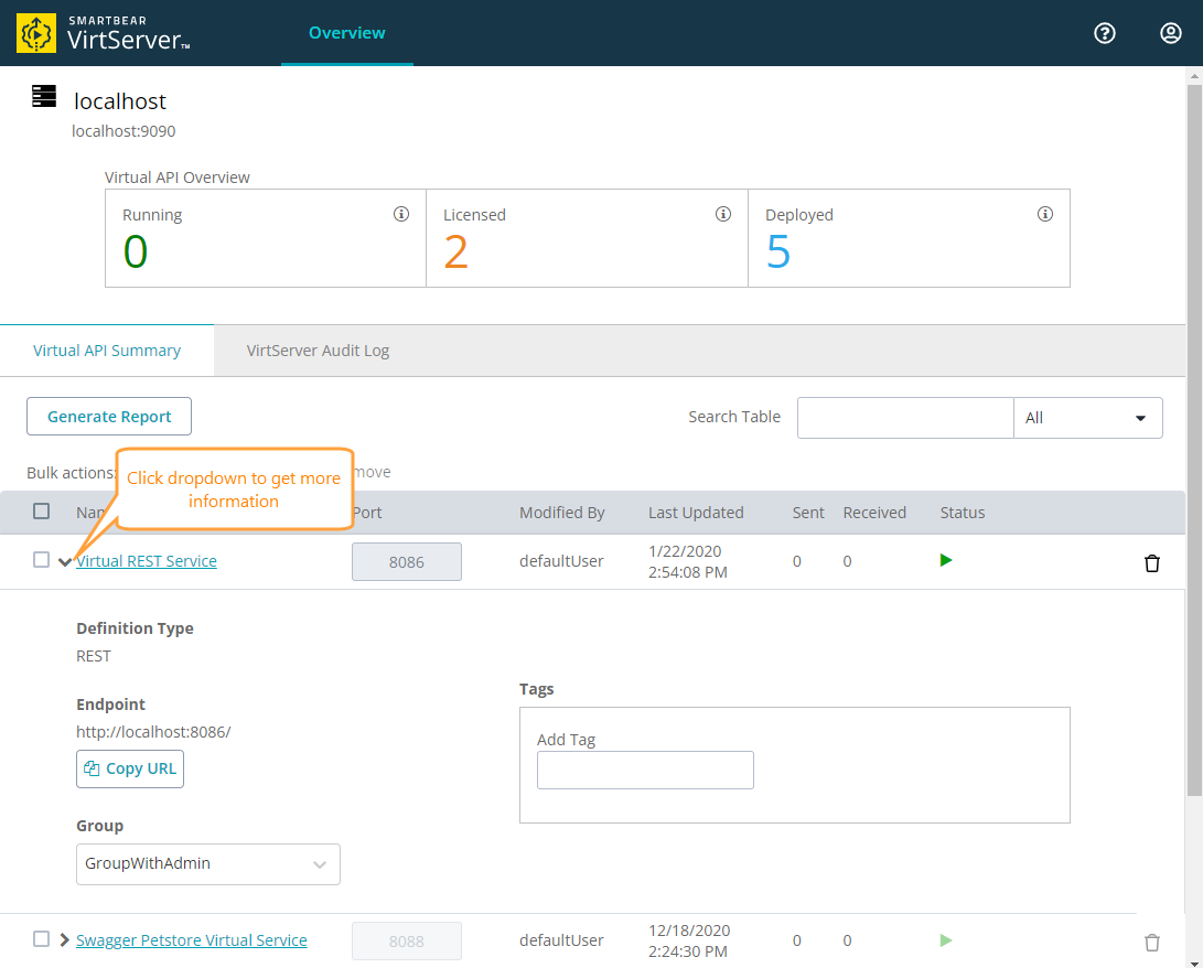 Organizing VirtServer virtual services: Virtual API Summary Page Organizing VirtServer virtual services: Virtual API Summary Page