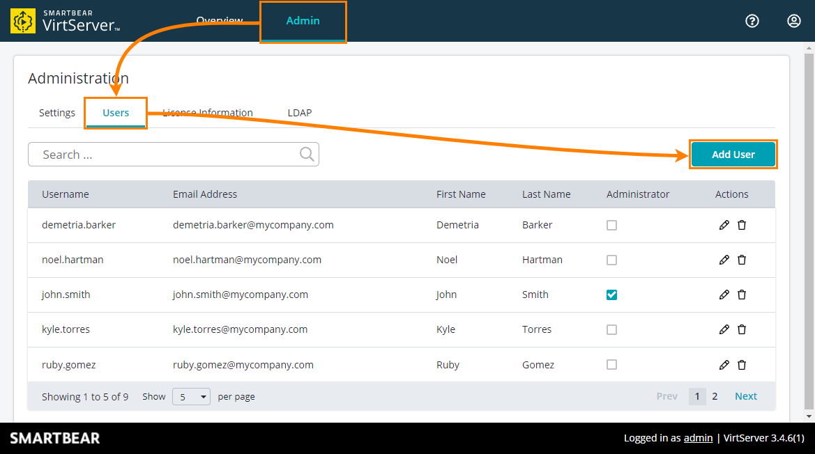 VirtServer Web UI: Add user VirtServer Web UI: Add user