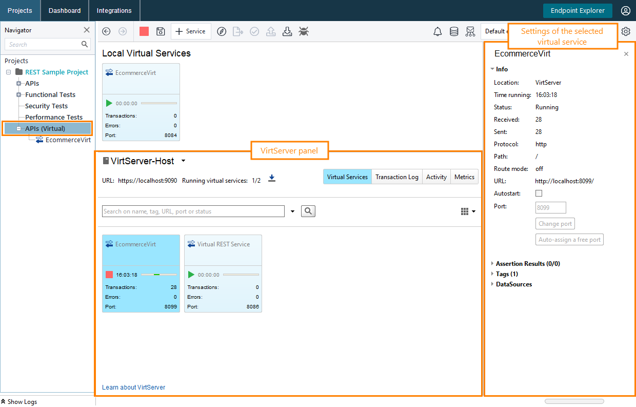 The VirtServer panel in ReadyAPI The VirtServer panel in ReadyAPI