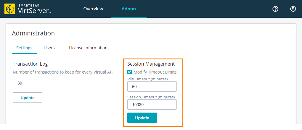 VirtServer web interface: Session management VirtServer web interface: Session management