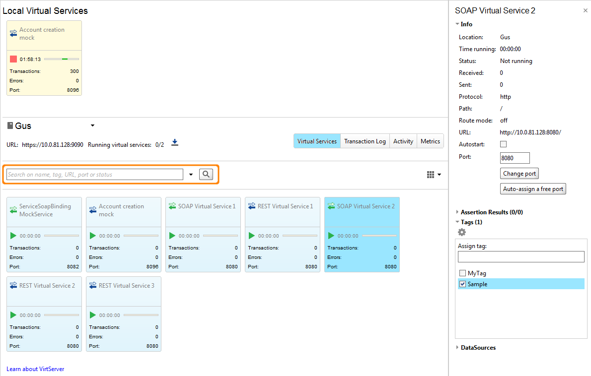 Searching for virtual services: Search textbox in ReadyAPI Searching for virtual services: Search textbox in ReadyAPI