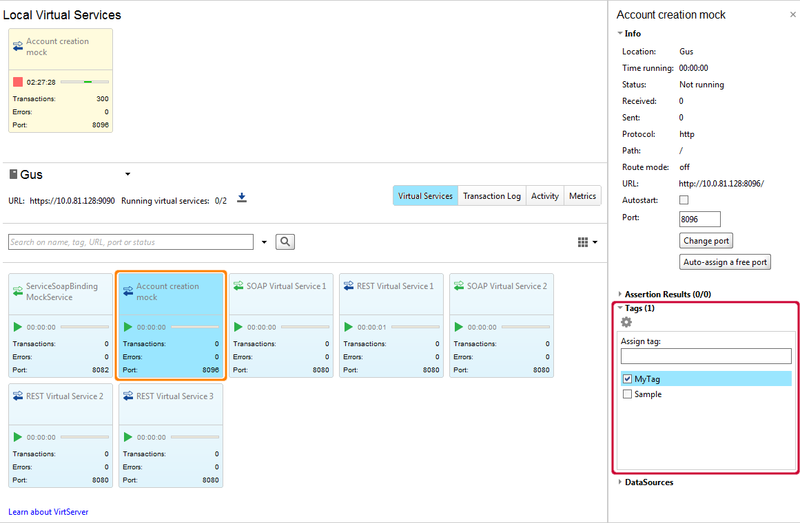 Organizing VirtServer virtual services: Tags inspector Organizing VirtServer virtual services: Tags inspector