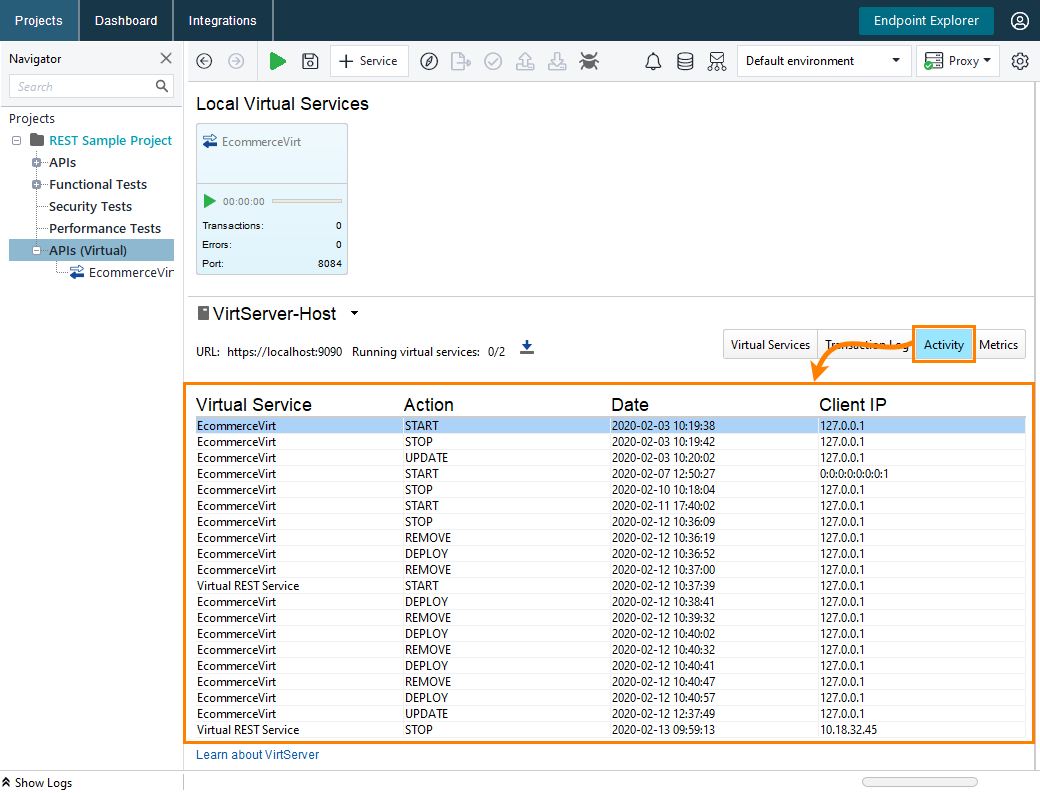 Activity tab in ReadyAPI Activity tab in ReadyAPI