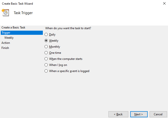 Selecting a trigger for backing up VirtServer database file Selecting a trigger for backing up VirtServer database file