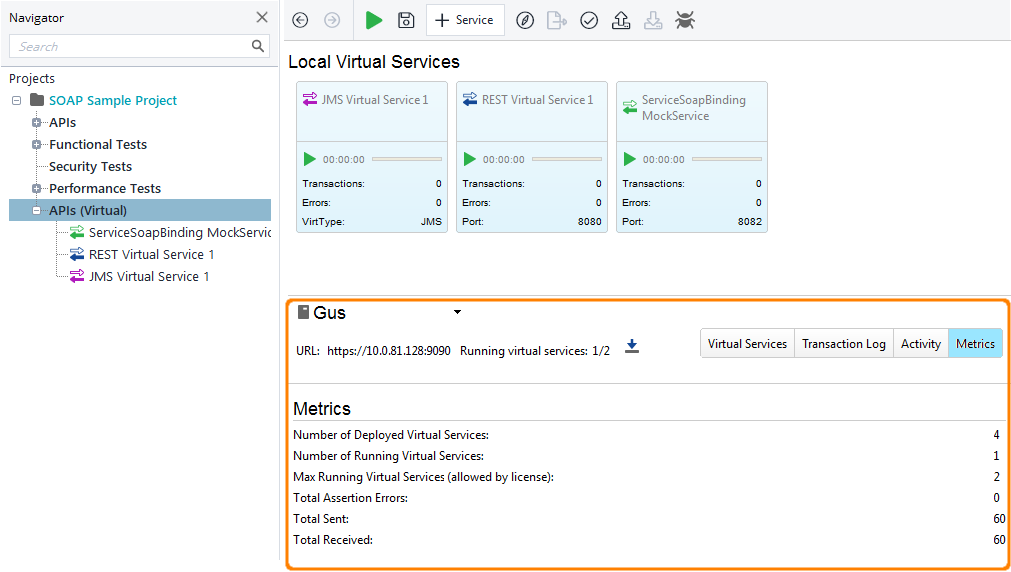 API testing with ReadyAPI: the Metrics page of the VirtServer panel API testing with ReadyAPI: the Metrics page of the VirtServer panel