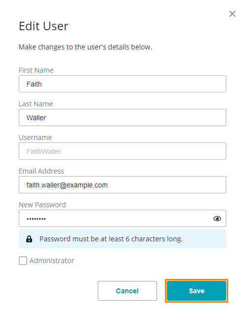 VirtServer Web UI: Edit User dialog VirtServer Web UI: Edit User dialog